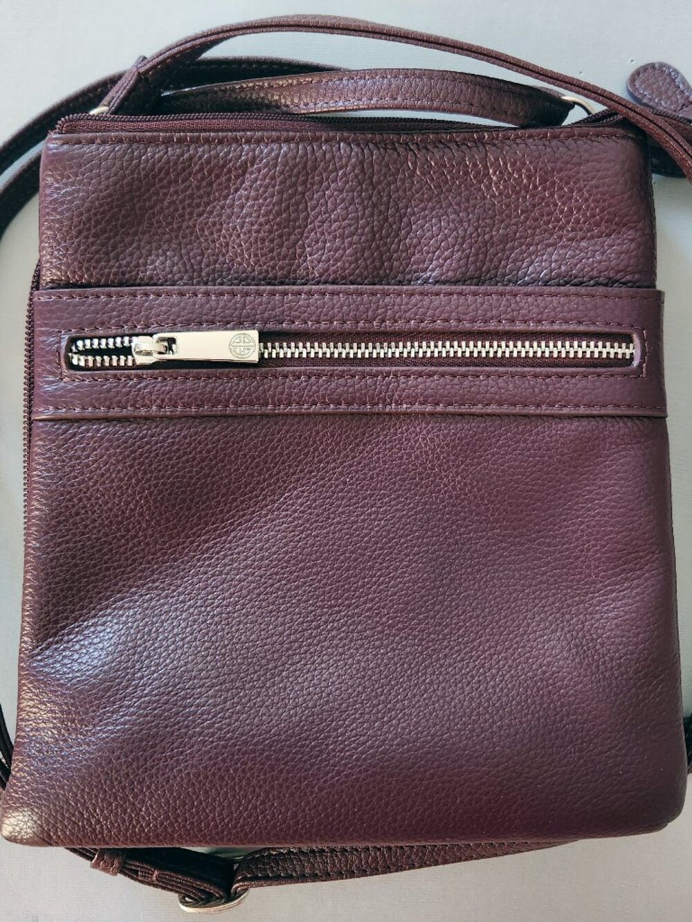 Burgundy Leather Gianni Bernini Multipocket Shoulder Handbag